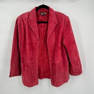 Redd Jeans Womens Suede Jacket Size 8 Pink Laced‎ Trim Open Front Boho Festival